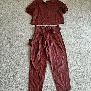 Brown Vegan Leather Crop Set